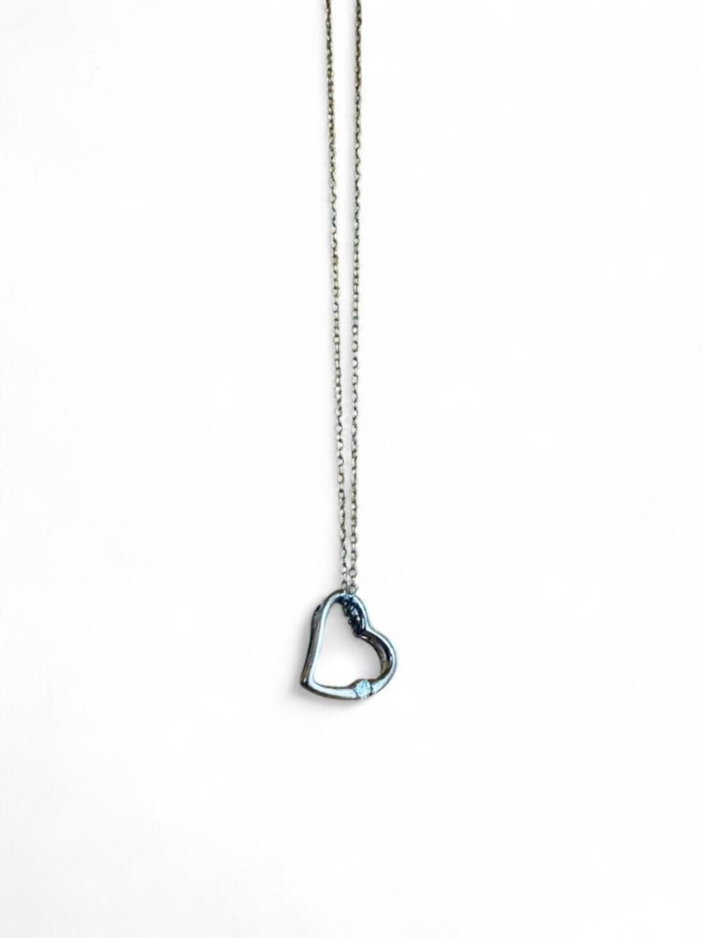 Stamped "AFJG925" Sterling Silver Open Heart Pendant Necklace